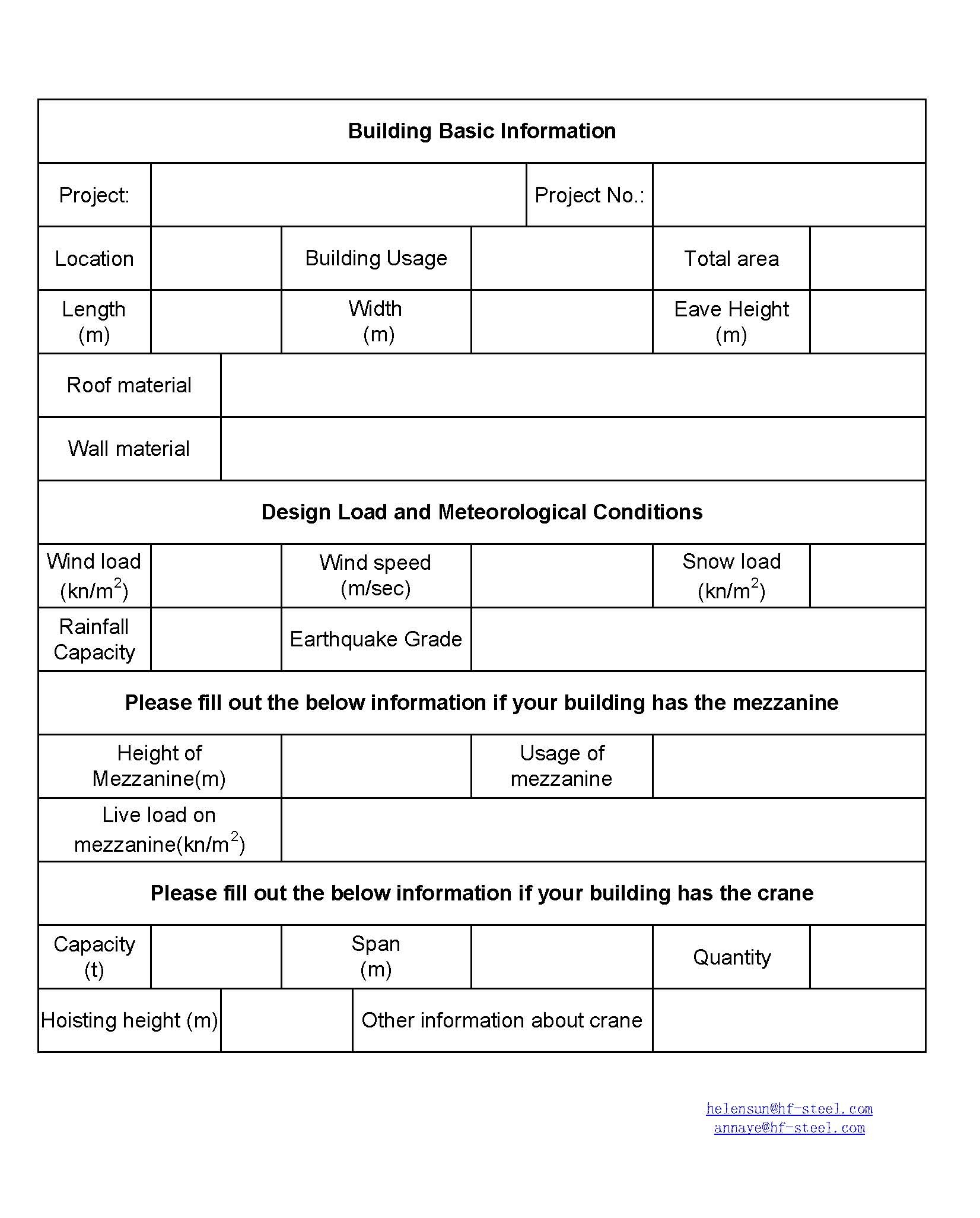 Steel Structure Warehouse Form -2023